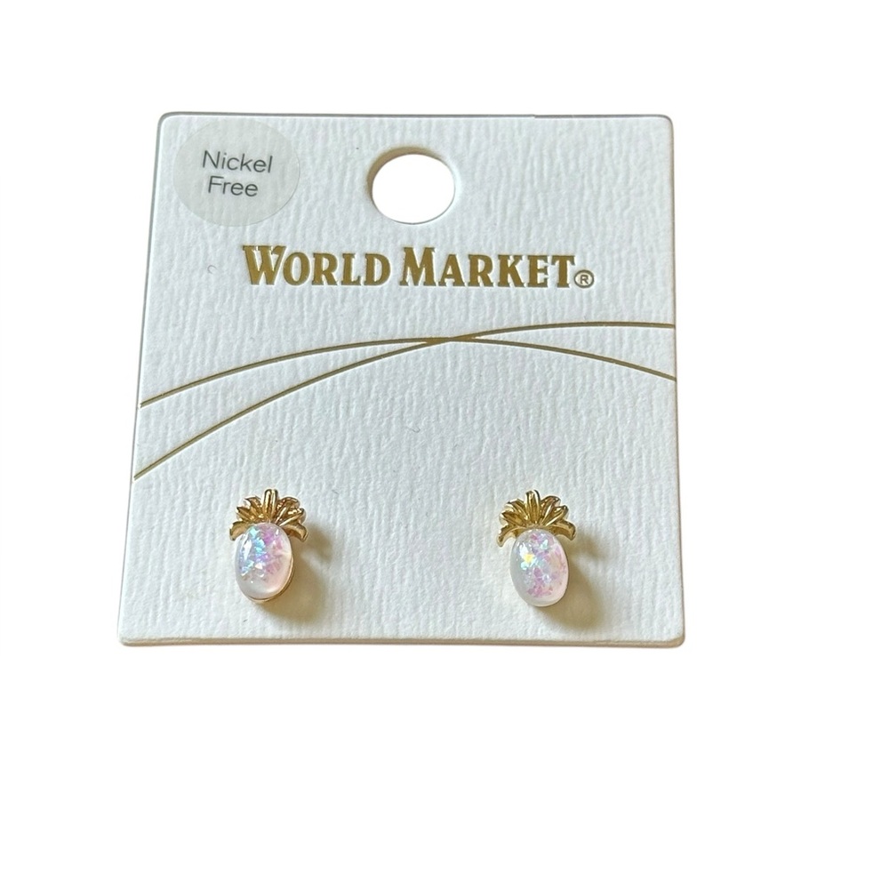 World Market Gold and White Stud Earrings